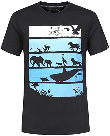 Fashion Black T-Shirt For Men Short Sleeve Novelty Graphic Funny Crew Neck Tees (Animal World, M)
