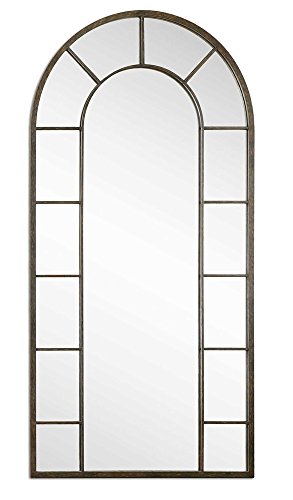 Intelligent Design Full Length Black Arch Window Pane Mirror Wall Floor Mirror