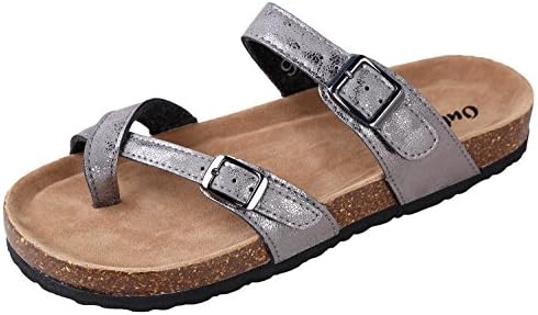 OUTWOODS Women's Bork-30 Vegan Leather Toe-Loop Buckle Flats Sandals