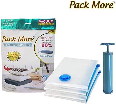 Pack More Vacuum Storage Space Saver Reusable Plastic Bags for Clothes, Blankets,Pillows,Travel, Duvets with | Free Hand Pump | Small Size | 80% More Compression | (50 x 70 Cms) 6 Pieces