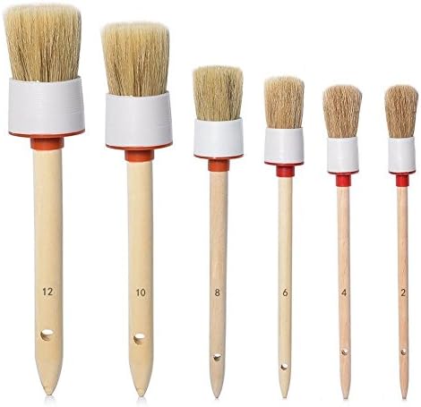 PROMMON Natural Boar Hair Detail Brush,Auto Detailing Brush Set Car Detailing Brushes for Cleaning Wheels,Dashboard, Interior,Exterior,Leather,Air Vents,Emblems Pack of 6Pcs