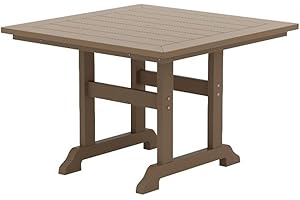 Costaelm Square Outdoor Dining Tables, 43'' Patio Table with Umbrella Hole for 4 Person, Balcony Table, Outdoor Buffet Table, Porch Tables for Outside Lawn Porch Bistro Furniture, Weathered Wood