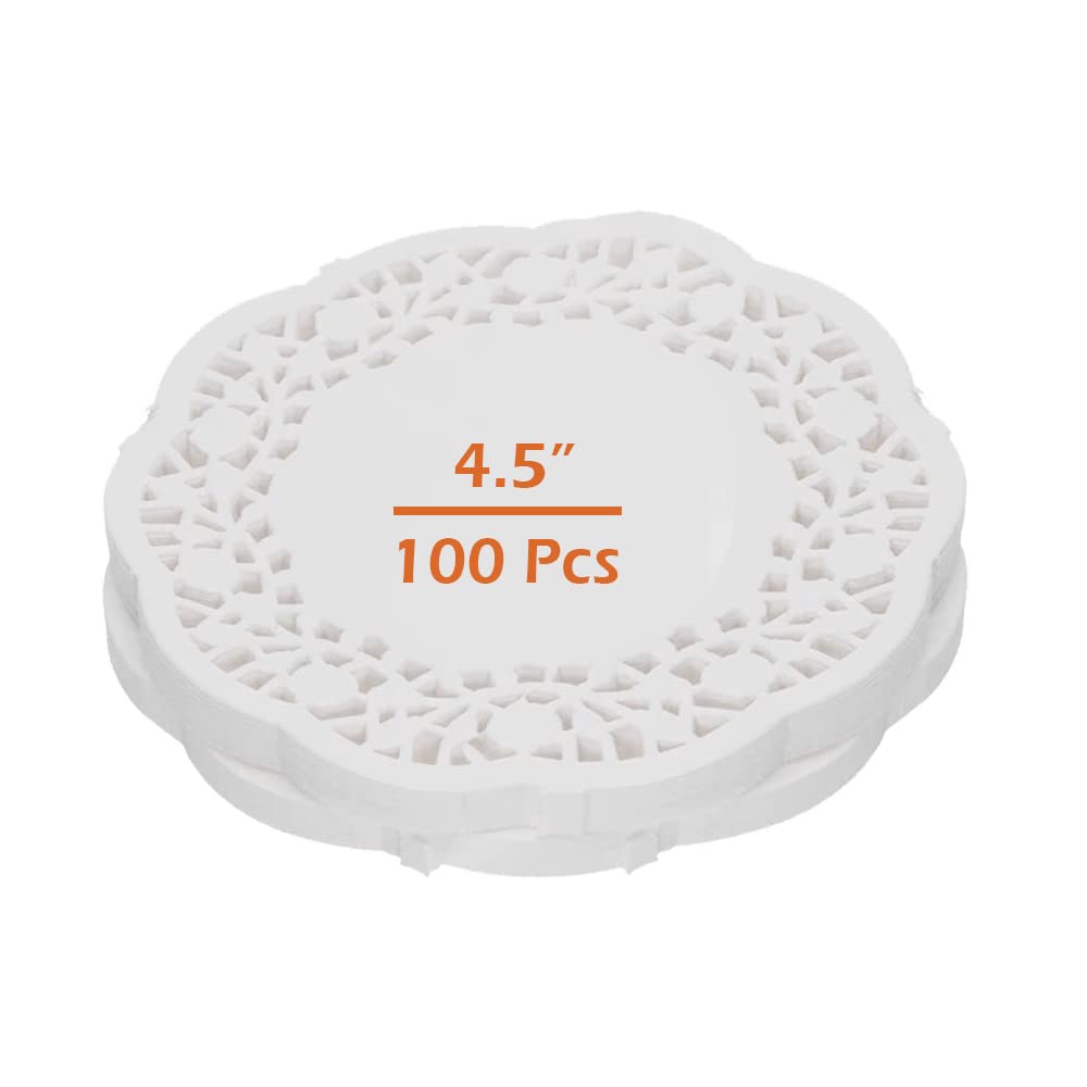 BaiJ 100 Pieces White Lace Round Paper Doilies Cake Packaging Pads Wedding Tableware Decoration 4.5"
