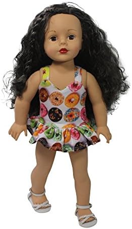 Ari and Friends Fits American Girl 18 inch Dolls - I Donut Care Colorful glazed Donut print Swimsuit - 18 Inch Doll Clothes - Designed In USA - A modern twist of traditional 18” doll
