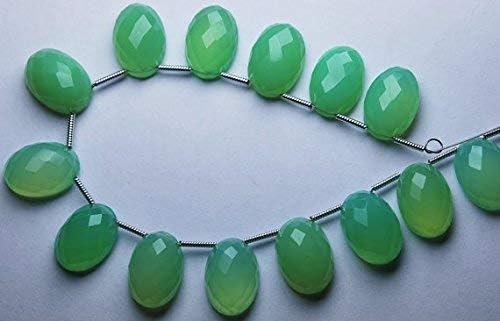 8 Inch Long Strand, Chrysoprase Chalcedony Faceted Top Drilled Oval Cab Shape Briolettes,14x10mm Size by Gemswholesale