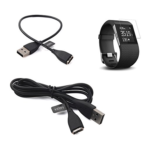 2-PACK Fitbit Surge Charge Cable (1 piece 1ft+1 piece 3.3ft), TUSITAÂ® Replacement USB Charger Charging Wire Cord With Screen Protector and Silicone Fastener for Fitbit Surge