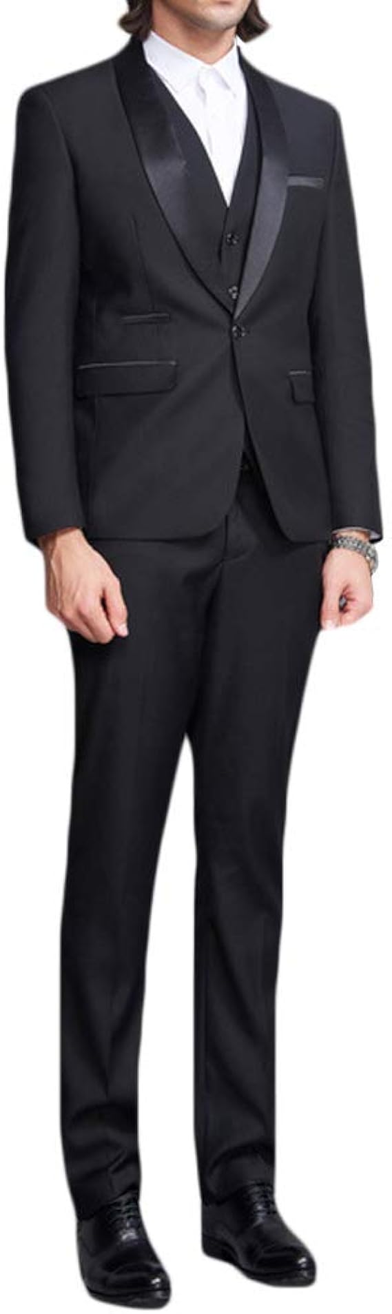 Amazon Co Jp Frank メンズスーツショールブラックステインラペル3個オフィススーツ 服 ファッション小物