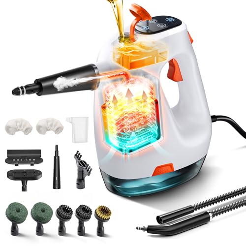 Handheld Steam Cleaner 1200 W, 500 ml Removable Water Tank with Detergent Dispenser, Removes Grease and Dirt, Steam Cleaner Handheld Device for Kitchen, Bathroom, Grouts, Windows & Household
