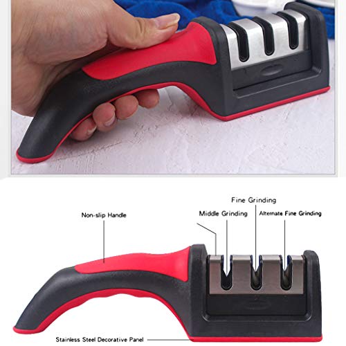 Household Sharpener Stone, Portable Sharpener Kitchen for Straight and Serrated Knives 3 Stage with Diomand Abrasive