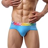 Men's Underwear,Neartime Low Waist Shorts Mens Boxers Under Ppants Soft Briefs (L, Blue)