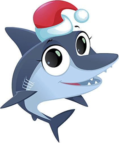 Amazon Com Cute Adorable Kawaii Baby Animal With Santa Hat Cartoon Vinyl Sticker 4 Tall Shark Automotive
