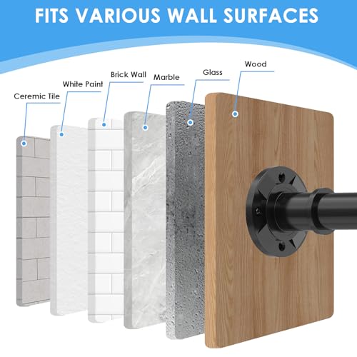 Veloxtera Black Shower Curtain Pole 78-223 cm, 28mm Extendable Tension Curtain Rod No Drill, Adjustable Heavy Duty Shower Rail with 1pcs Bracket for Bathroom, Window, Door