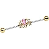 Body Candy Stainless Steel Pink Synthetic Opal Lotus Industrial Barbell 14 Gauge 38mm