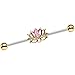 Body Candy Stainless Steel Pink Synthetic Opal Lotus Industrial Barbell 14 Gauge 38mm