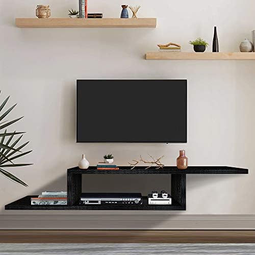 ChooChoo TV Floating Shelf, Hanging TV Stand, Wall Mounted TV Console for Living Room, Black