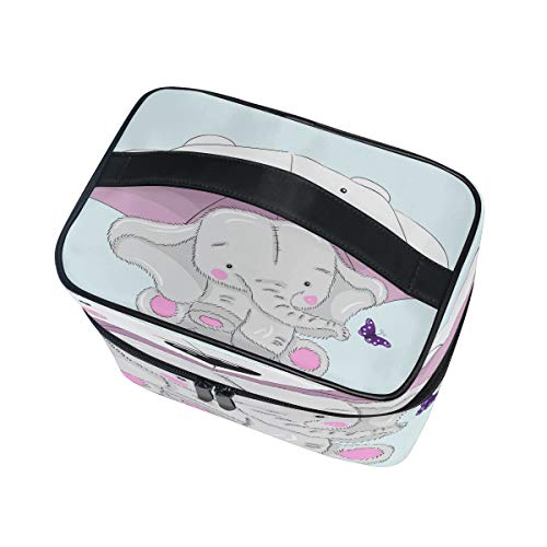 Xling Makeup Bag Cute Animal Elephant Umbrella Cosmetic Case Travel Portable Carry Cosmetic Brush Box Organizer Storage for Girls Women - Thumbnail 2
