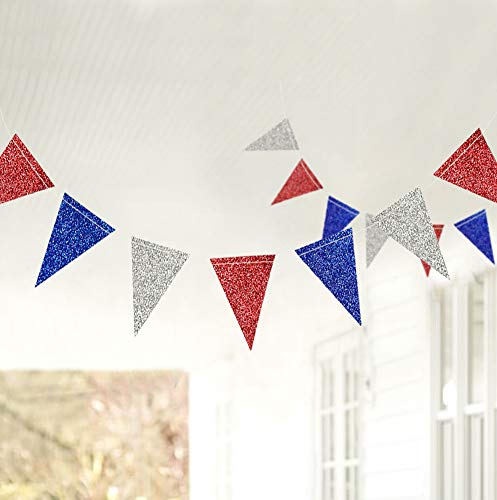 Red Blue Silver/White Triangle Pennant Banner Kit for Fourth/4th of July USA American Independent Day Celebration Party Flag Garland Hanging Bunting Decoration for Birthday/Wedding/Baby Shower/Cavinal