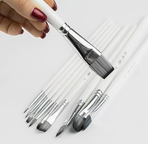 Art Paint Brushes Set for Acrylic Oil Watercolor, Artist Face and Body Professional Painting Kits with Synthetic Nylon Tips, 10 Pieces - White - Thumbnail 6