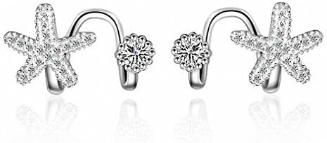 sanfnee Cute Bling Starfish Shape CZ Diamond Jewelry Earrings Ear Wraps for Non Piercing Ears (silver plated)