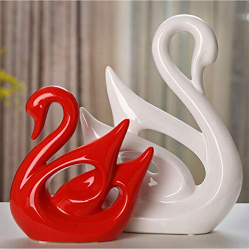Tongboshi Ceramic Home Decoration, Jingdezhen Ceramic Ornaments Crafts, Home Living Room TV Cabinet Decorations, Porch Wine Rack Wine Cabinet Office Furnishings, Dynamic Swan (Color : Red+White) - Thumbnail 5