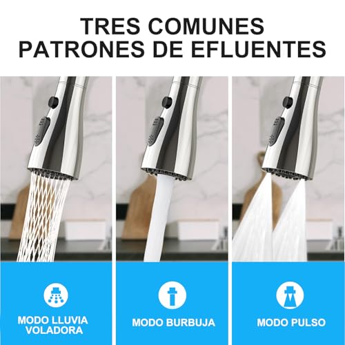 Grifo Mezcladora para Fregadero de Cocina de Acero Inoxidable, 360º Giro Mezcladora para Fregadero, Llave para Fregadero de Acero Inoxidable con 2 Modos de Agua (Plata)