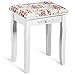 Giantex Vanity Stool Wood Dressing Padded Chair Makeup Piano Seat Make Up Bench w/Rose Cushion (White)
