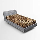 Ambesonne Leopard Print Fitted Sheet, Skin Pattern of a Wild Safari Animal Powerful Panthera Big Cat, Bed Cover with All-Round Elastic Deep Pocket for Comfort, Twin XL Size, Brown Beige