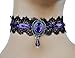 YoungChoice Purple Stone & Black Victorian Lace Choker with Velvet Ribbon