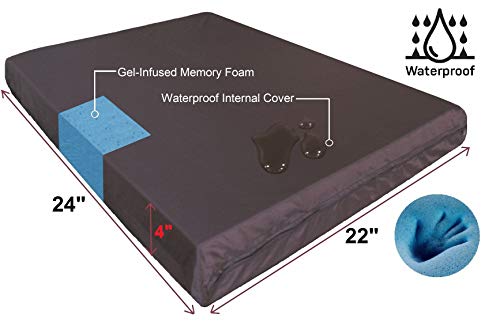 QQbed 2 Pack Deep Seat Gel Cooling Memory Foam Seat Cushions with Removable Waterproof Zipper Cover - Extra Large Size 24"X22"X4"