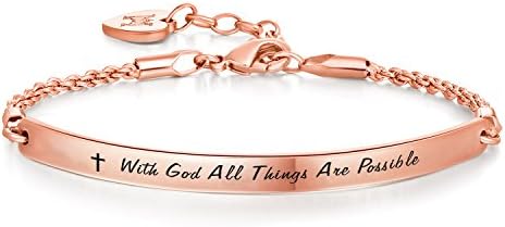 Annamate Engraved Message "With God All Things Are Possible" Inspirational Quote Bar Bracelet, Women Jewelry, Religious Jewelry