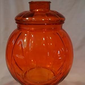 Amazon.com : Orange Glass Pumpkin Jar and Lid, Pumpkin Candy Jar with