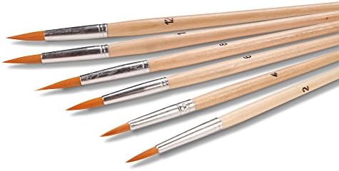 Artist Paint Brush Set (6 Pc. Fine Tip Round Point) for Acrylic, Oil or Watercolor- Assorted Sizes