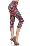 Leggings Depot Women's Premium Quality Ultra Soft Printed Capri Cropped Fashion Leggings (Plus Size (12-24), Marigold's Glee)
