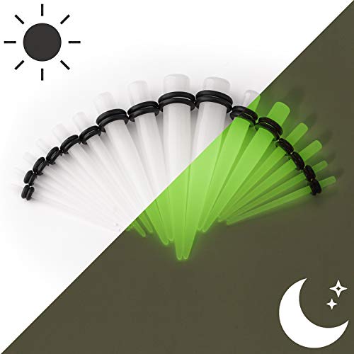 WBRWP 48pcs Ear Stretching Kit Set : Acrylic Taper and Plugs with Double O-Ring & Soft Silicone Tunnels Ear Expander Gauges Stretcher Body Piercing Jewelry 14g-00g (Glow in Dark)