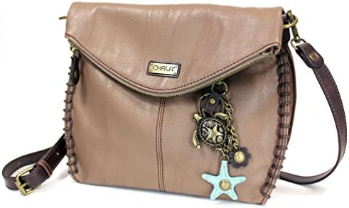 Chala Bronze Sea Turtle with Teal Starfish Purse Charm + XBody/ Shoulder Handbags - 9 Colors (Light Brown)