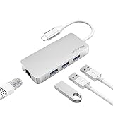Letscom USB-C to USB 3.0 Portable Data Hub with Thunderbolt 3 to Network Adapter Ethernet Port and 3 USB 3.0 Ports, for Macbook Pro, XPS, Google Pixelbook and More Type C Devices, Silver