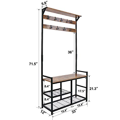 HOMEKOKO-Coat-Rack-Shoe-Bench-Hall-Tree-Entryway-Storage-Bench-Wood-Look-Accent-Furniture-with-Metal-Frame-3-in-1-Design-Rustic-Brown