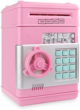Cash Coin Can Jubapoz Electronic Password Piggy Bank Money Bank Safe Saving Box ATM Bank Safe Locks, Smart Voice Prompt Money Piggy Box for Children Kids Christmas Birthday Gift (Pink)