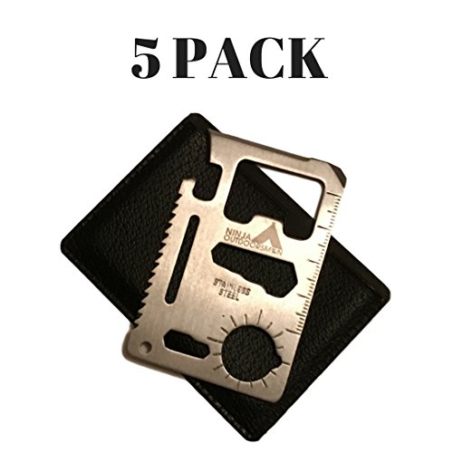 Ninja Outdoorsman 11 in 1 Stainless Steel Credit Card Pocket Sized Survival Multi Tool (5 Pack)