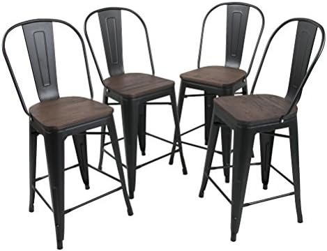 Metal Barstools Set Industrial Counter Stool (Pack of 4) Patio Dining Chair High Back 26"