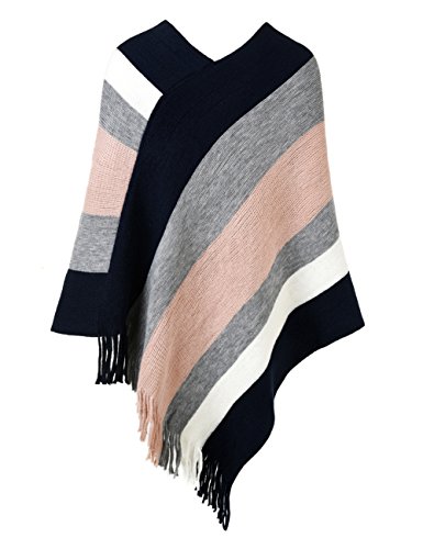 Ferand-Gestreift-Gestrickter-Poncho-Schal-im-Wickeldesign-mit-gefransten-Seiten-fr-Frauen