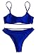 QINSEN Womens High Cut 2pcs Swimsuit Scoop Neck Cropp Top Cutout Strappy Thong Bikini Suit Sapphire Blue M