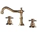 Votamuta Deck Mounted Three Holes Double Handles Widespread Bathroom Sink Faucet, Antique Brass Finished primary