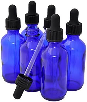 DropperStop 2oz Cobalt Blue Glass Dropper Bottles (60mL) with Tapered Glass Droppers - Pack of 6