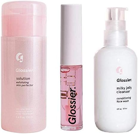 Glossier Set - Solution exfoliating Skin perfector, Lip Gloss and Milky Cleanser