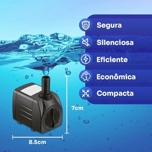 Bomba Submersa 2000L/h 2m Lagos Recalque Fontes Aquários Cascata Chafariz Motor Água Doce Salgada Marinho Fonte Hidroponia Aquaponia 220V