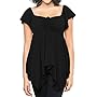 eVogues Plus size Deep V-neck Asymmetric Slimming Top MidNight Black - 1X