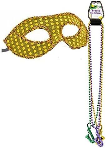 Mardi Gras Gold Mask and Bead Set