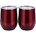 Skylety 12 oz Double-insulated Stemless Glass, Stainless Steel Tumbler Cup with Lids for Wine, Coffee, Drinks, Champagne, Cocktails, 2 Pieces (Transparent Red)