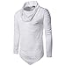 Cottory Men's Pure Colour Hipster Hiphop Holes Design Hem Heaps Collar Long Sleeve T-Shirt